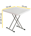 Tradineur - Mesa plegable con altura ajustable, 3 posiciones, estructura de metal y plástico, portátil, playa, camping (Blanco, 71/59/47 x 72 x 72 cm)