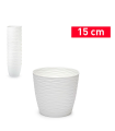 Tradineur - Maceta redonda con plato - Diseño Wind (Ø 15 cm) - Fabricado en plástico - Ideal para jardín exterior, terraza o balcón - Color Blanco Roto