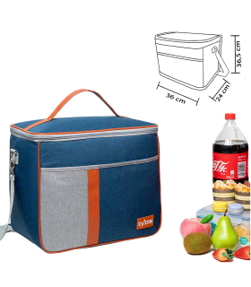 Tradineur - Bolsa térmica porta alimentos de tela, nevera con aislamiento, asa y correa ajustable, picnic, playa, camping (30 litros, 36 x 36,5 x 24 cm)