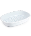 Tradineur - Bandeja de plástico redondeada para descongelar,de color blanco y rejilla y 32 x 21,5 x 6 cm. Recipiente para descongelación de alimentos con rejilla.Fuente blanca para labores cocina