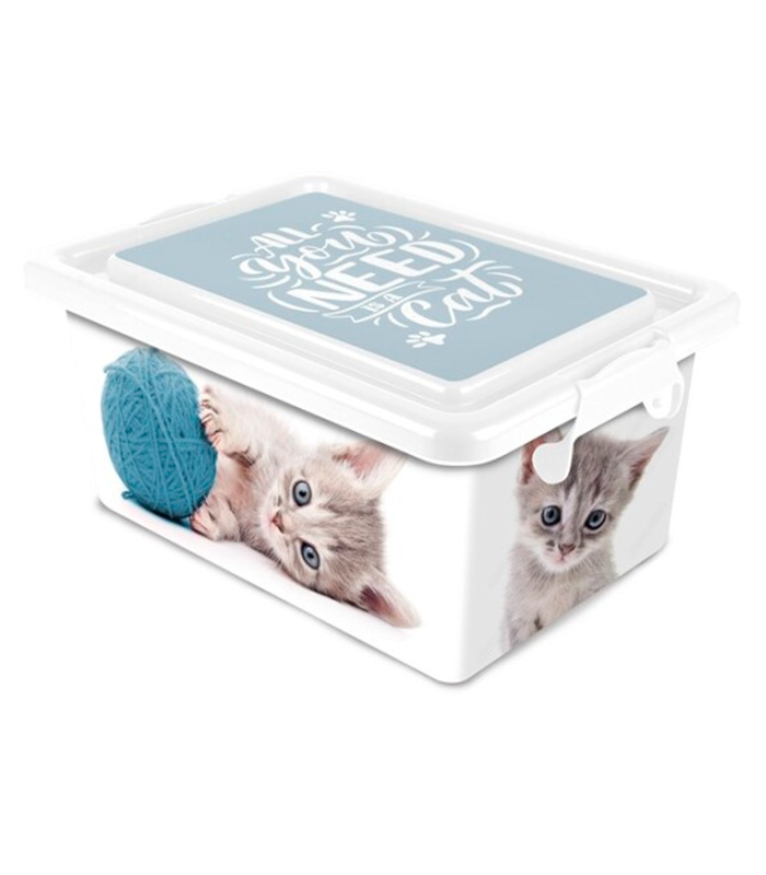 Tradineur – Caja de almacenamiento – Diseño Gatos – Capacidad de 7,5 Litros – Fabricado en España - Contenedor para almacenar juguetes, libros, ropa, mantas