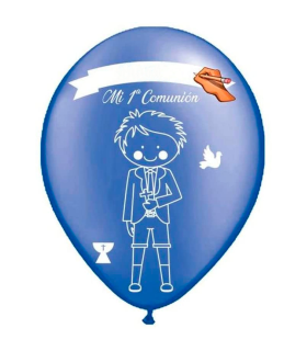 Tradineur - Set de 12 globos personalizables para Primera Comunión de látex de caucho natural, decoración en fiestas, celebraciones, hogar (Azul, Niño)