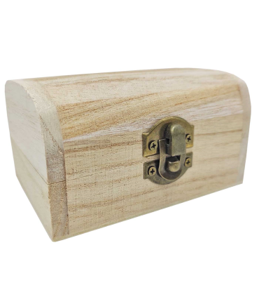 Tradineur - Caja de madera natural con forma de baúl, cierre metálico, tapa redondeada, almacenaje joyas, manualidades, decoración, 6 x 10,8 x 7,6 cm