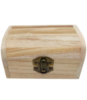 Tradineur - Caja de madera natural con forma de baúl, cierre metálico, tapa redondeada, almacenaje joyas, manualidades, decoración, 6 x 10,8 x 7,6 cm