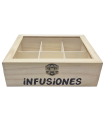 Caja de madera "Infusiones" con 6 compartimentos y tapa de cristal 6,5 x 20,5 x 15,5 cm. Caja de almacenamiento para guardar infusiones con ventana transparente