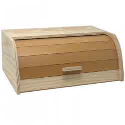 Tradineur - Panera de madera con tapa persiana 15 x 34.7 x 25.3 cm. Contenedor para pan de madera natural, recipiente con tapa d