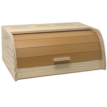 Tradineur - Panera de madera con tapa persiana 15 x 34.7 x 25.3 cm. Contenedor para pan de madera natural, recipiente con tapa d