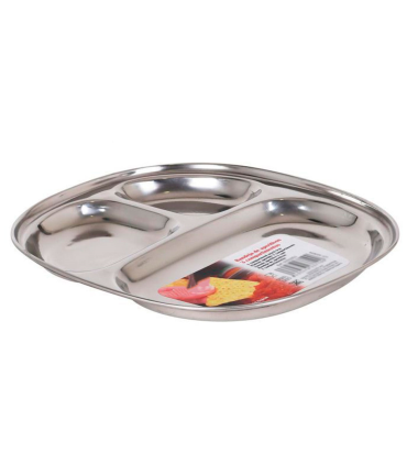 Bandeja de acero inoxidable con 3 compartimentos individuales, de 2 x 19,5 x 22 cm. Fuente de inox especial para aperitivos con 3 partes independientes. Plato para servir alimentos.