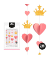 Tradineur - Guirnalda 3D de princesa con glitter, cartón, incluye corazones y coronas, decoración de cumpleaños, comuniones, fiestas, diseñada en España (Rosa y dorado - 2,15 metros - 1 ud)