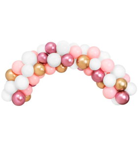 Tradineur - Arco de 40 globos de 30 cm, 100% látex natural, decoración de cumpleaños, bodas, comuniones, fiestas, Navidad, diseñado en España (Rosa, dorado y blanco - 2,5 metros)