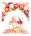 Tradineur - Arco de 40 globos de 30 cm, 100% látex natural, decoración de cumpleaños, bodas, comuniones, fiestas, Navidad, diseñado en España (Rosa, dorado y blanco - 2,5 metros)