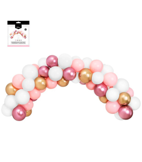 Tradineur - Arco de 40 globos de 30 cm, 100% látex natural, decoración de cumpleaños, bodas, comuniones, fiestas, Navidad, diseñado en España (Rosa, dorado y blanco - 2,5 metros)