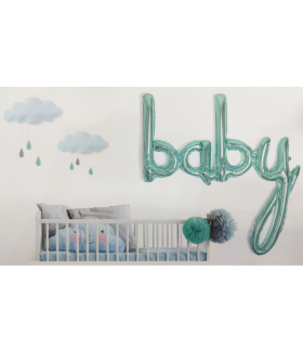 Tradineur - Guirnalda de globo metalizada Baby, incluye inflador y cinta de 3 m, decoración de cumpleaños, bautizos, Baby Shower, fiestas, diseñada en España (Azul - 107 cm - 1 ud)