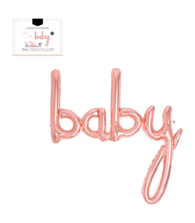 Tradineur - Guirnalda de globo Baby metalizada, incluye inflador y cinta de 3 m, decoración de cumpleaños, bautizos, Baby Shower, fiestas, diseñada en España (Rosa dorado- 107 cm - 1 ud)