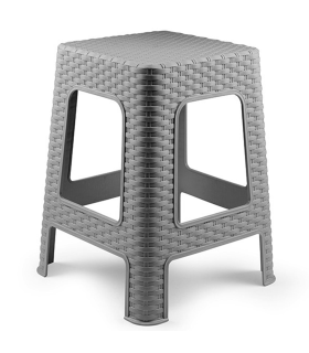 Tradineur - Taburete de plástico Rattan, asiento de 26,5 x 26,5 cm, imitación de mimbre, banqueta multiusos, cocina, salón, fabricado en España (Gris claro - 45 x 36 x 36 cm)