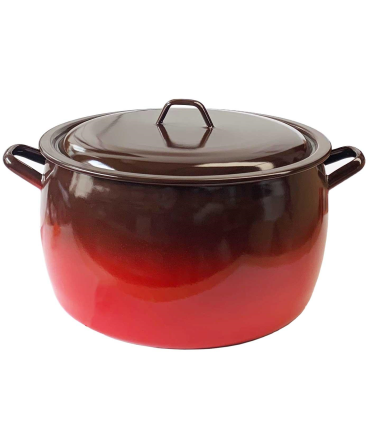 Olla abombada esmaltada en rojo 5 litros, diámetro 20 cm. Cazuela de acero clásica con tapa, apta gas, vitro, inducción, lavavajillas