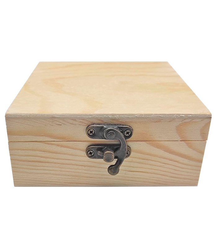 Caja de madera cuadrada con cierre metálico, cajita decorativa, manualidades, guardar objetos pequeños, joyas, regalo original, 12 x 12 x 5,3 cm, cierre aleatorio