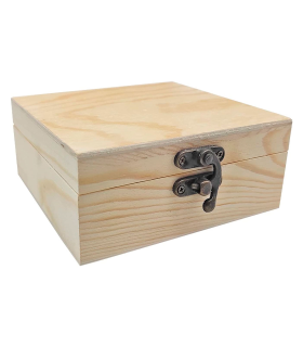 Caja de madera cuadrada con cierre metálico, cajita decorativa, manualidades, guardar objetos pequeños, joyas, regalo original, 12 x 12 x 5,3 cm, cierre aleatorio