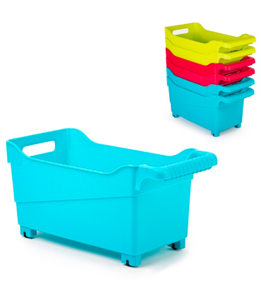 Tradineur - Carrito de plástico Multiusos con Ruedas Nº 4 - 18 x 18 x 38 cm - Cesta para Diversos usos con Ruedas para moverlo - Cesto para organización y Almacenamiento - Color Aleatorio