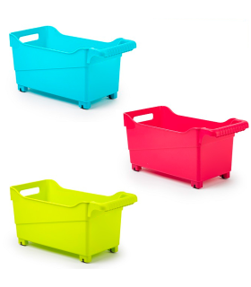 Tradineur - Carrito de plástico Multiusos con Ruedas Nº 4 - 18 x 18 x 38 cm - Cesta para Diversos usos con Ruedas para moverlo - Cesto para organización y Almacenamiento - Color Aleatorio