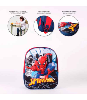 Tradineur - Mochila azul y roja para niños en 3D con diseño de Spiderman, ideal para la escuela. Medidas de 25 x 31 x 10 cm para colgar en la espalda. Bolsa Spiderman Licencia Marvel