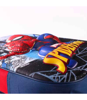 Tradineur - Mochila azul y roja para niños en 3D con diseño de Spiderman, ideal para la escuela. Medidas de 25 x 31 x 10 cm para colgar en la espalda. Bolsa Spiderman Licencia Marvel