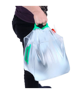 Tradineur - Bolsa plegable de transporte de agua con grifo, plástico, reutilizable, portátil, contenedor de agua para camping, picnic, aire libre (Transparente, 20 litros)