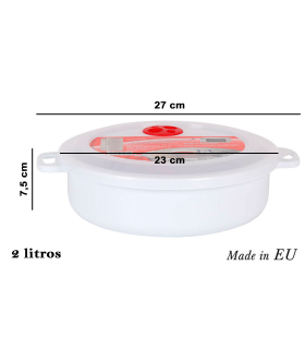 Tradineur - Fiambrera de plástico para microondas, reutilizable, incluye asas y tapa con válvula para salida de aire, recipiente para guardar alimentos, apta para lavavajillas, 23 x 7 cm, 2 litros