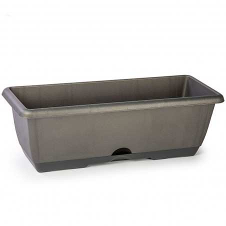 Tradineur - Jardinera de plástico con plato integrado modelo PLFT, polipropileno, tiesto, macetero, recipiente para plantas, jar