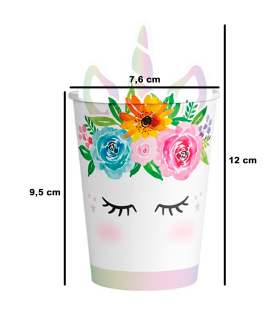 Tradineur - Pack de 6 vasos de cartón biodegradables, diseño de unicornio, reciclables, decoración de fiestas de cumpleaños, niñas, 270 ml