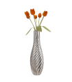 Tradineur - Jarrón plateado de metal, diseño con ondas, florero minimalista, recipiente para flores, decoración del hogar, negocios, 38,5 x 11,5 cm