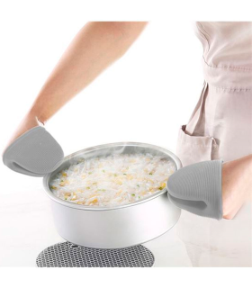 Tradineur - Manopla de silicona para horno, guante antideslizante resistente al calor para hornear, cocina, barbacoa, apta para lavavajillas (Gris)