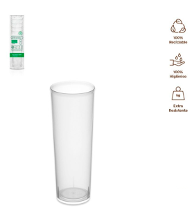 Tradineur - Pack de 6 vasos de tubo reutilizables de plástico, 100% reciclables, extra resistentes, higiénicos, apilables, aptos para lavavajillas, 15 x 6 cm, 330 ml