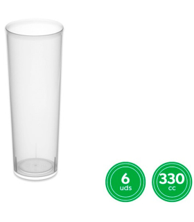 Tradineur - Pack de 6 vasos de tubo reutilizables de plástico, 100% reciclables, extra resistentes, higiénicos, apilables, aptos para lavavajillas, 15 x 6 cm, 330 ml