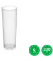 Tradineur - Pack de 6 vasos de tubo reutilizables de plástico, 100% reciclables, extra resistentes, higiénicos, apilables, aptos para lavavajillas, 15 x 6 cm, 330 ml