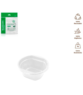 Tradineur - Pack de 12 boles redondos reutilizables de plástico, cuencos 100% reciclables, extra resistentes, higiénicos, apilables, aptos para lavavajillas (Blanco, 250 ml)