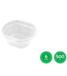 Tradineur - Pack de 6 boles redondos reutilizables de plástico, cuencos 100% reciclables, extra resistentes, higiénicos, apilables, aptos para lavavajillas (Blanco, 500 ml)