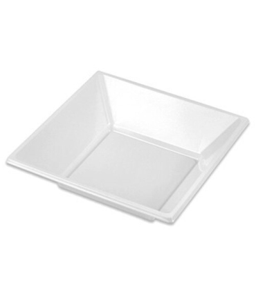 Tradineur - Pack de 6 platos hondos cuadrados reutilizables de plástico, 100% reciclables, extra resistentes, higiénicos, apilables, aptos para lavavajillas (Blanco, 17 x 17 cm)