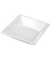 Tradineur - Pack de 6 platos hondos cuadrados reutilizables de plástico, 100% reciclables, extra resistentes, higiénicos, apilables, aptos para lavavajillas (Blanco, 17 x 17 cm)