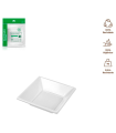 Tradineur - Pack de 6 platos hondos cuadrados reutilizables de plástico, 100% reciclables, extra resistentes, higiénicos, apilables, aptos para lavavajillas (Blanco, 17 x 17 cm)