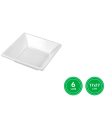 Tradineur - Pack de 6 platos hondos cuadrados reutilizables de plástico, 100% reciclables, extra resistentes, higiénicos, apilables, aptos para lavavajillas (Blanco, 17 x 17 cm)