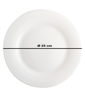 Tradineur - Plato llano redondo "Elba" de vidrio opal, extra resistente, vajilla de cocina, apto para lavavajillas y microondas (Blanco, Ø 25 cm)