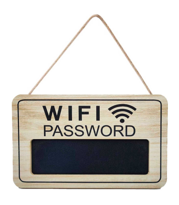 Tradineur - Cartel de madera para colgar para contraseña wifi, pizarra, placa, letrero, recepción, tiendas, negocios, casas, 19,8 x 14 cm