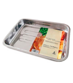 Tradineur - Bandeja para horno con asas - Fabricado en acero inoxidables - Ideal para el servicio de hostelería - 5 x 22 x 30 cm