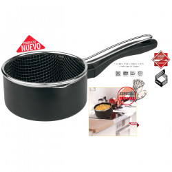 Tradineur - Cazo de inducción antiadherente con Cestillo Freidor - Fabricado en Aluminio - Incluye mango de silicona - Apto para