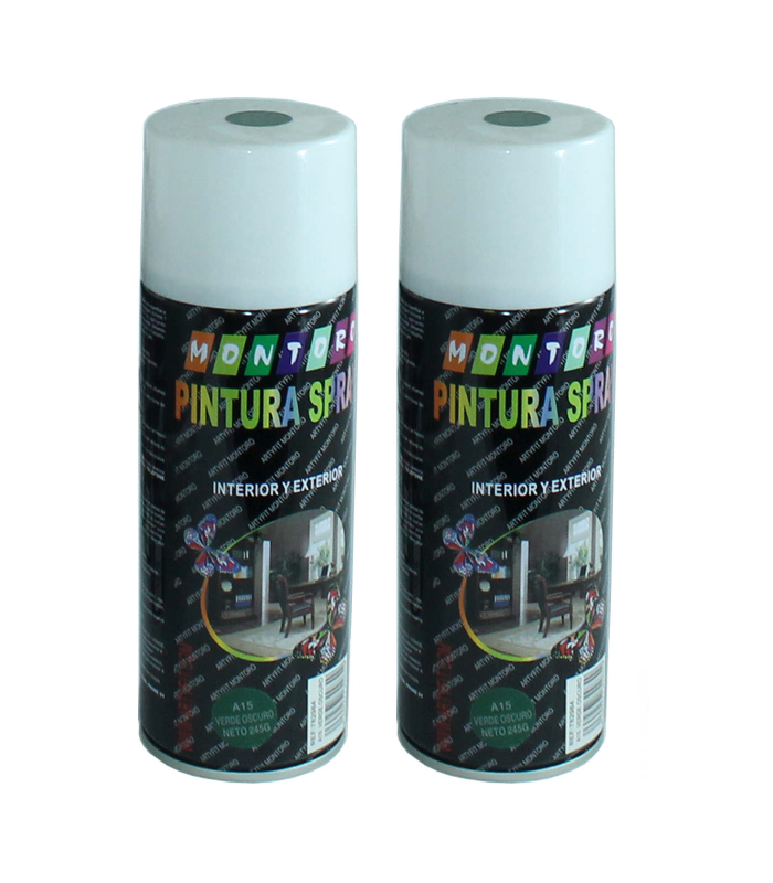 Montoro - Pack de 2 botes de pintura en spray verde oscuro A15 400 ml, válido para multitud de superficies de interior y exterior