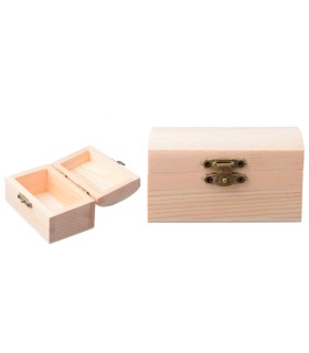 Tradineur - Caja rectangular de madera natural sin tratar con cierre metálico, cajita de almacenaje para joyas, manualidades, 5 x 9 x 5,5 cm, modelo aleatorio