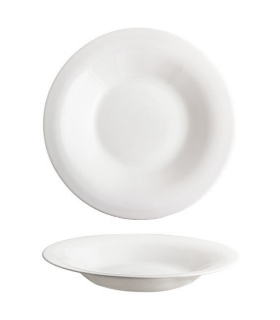 Tradineur - Plato hondo redondo Elba de vidrio opal, extra resistente, vajilla de cocina, apto para lavavajillas y microondas (Blanco, Ø 24 cm)