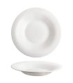 Tradineur - Plato hondo redondo Elba de vidrio opal, extra resistente, vajilla de cocina, apto para lavavajillas y microondas (Blanco, Ø 24 cm)