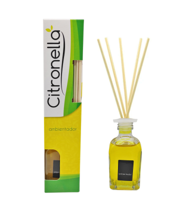 Tradineur - Ambientador con aroma de citronela, repelente de insectos, anti mosquitos, incluye 7 varillas de madera,  uso interior o exterior, jardín, camping, hogar, 50 ml